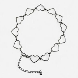 Vintage 90's metal Silver heart chain belt with bell